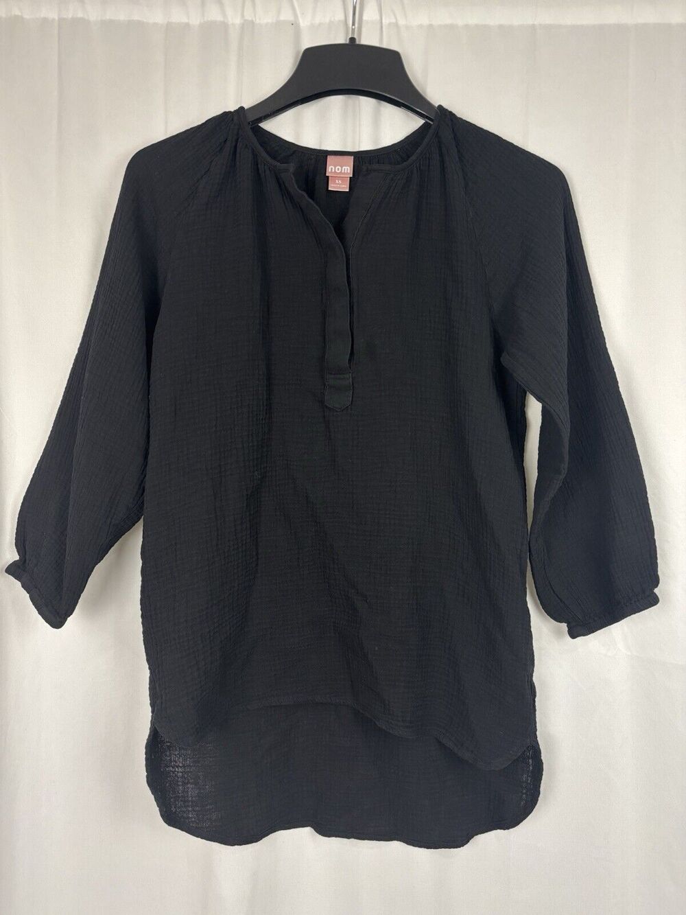Nom Women’s Ava Cotton Maternity Nursing Tunic Henley Top Black XS